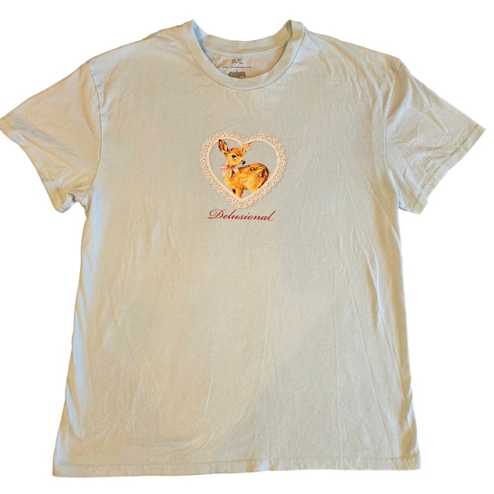 Isaac Morris IML Delusional Deer Heart Graphic Tee Light Blue IMP725AUAFWP12 L